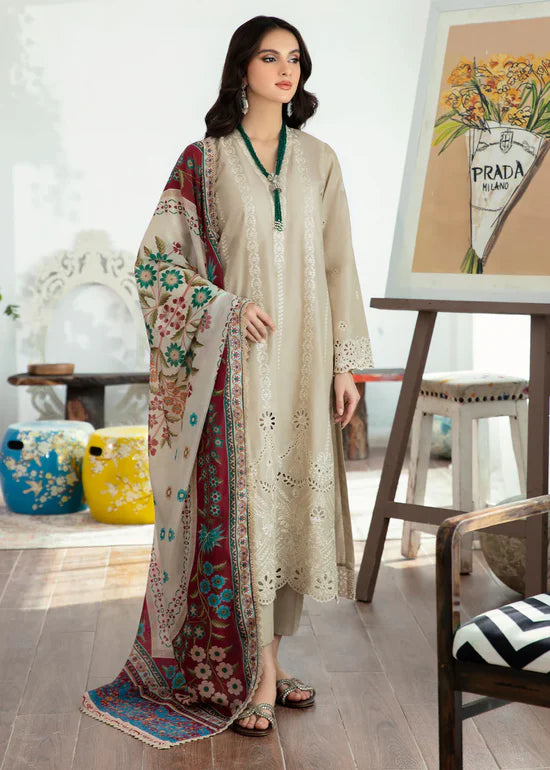 Dhanak 3PC Chickenkari Embroidered Shirt with Print Shawl-663