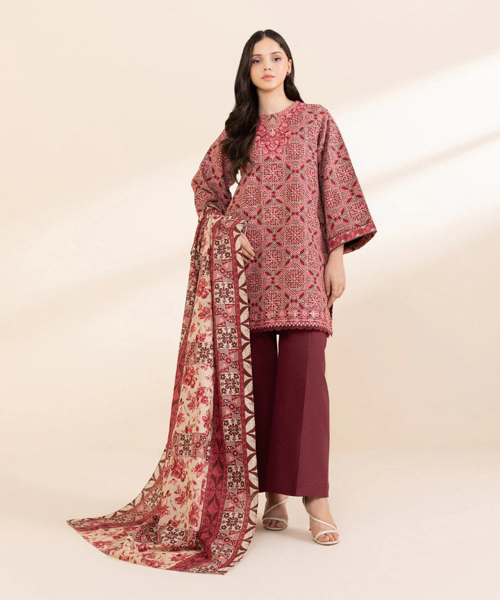 Sapphire 3 Piece - Embroidered Light Khaddar Suit - U3PDY24V65 - RUBAB CLOSET