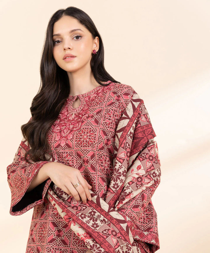 Sapphire 3 Piece - Embroidered Light Khaddar Suit - U3PDY24V65 - RUBAB CLOSET