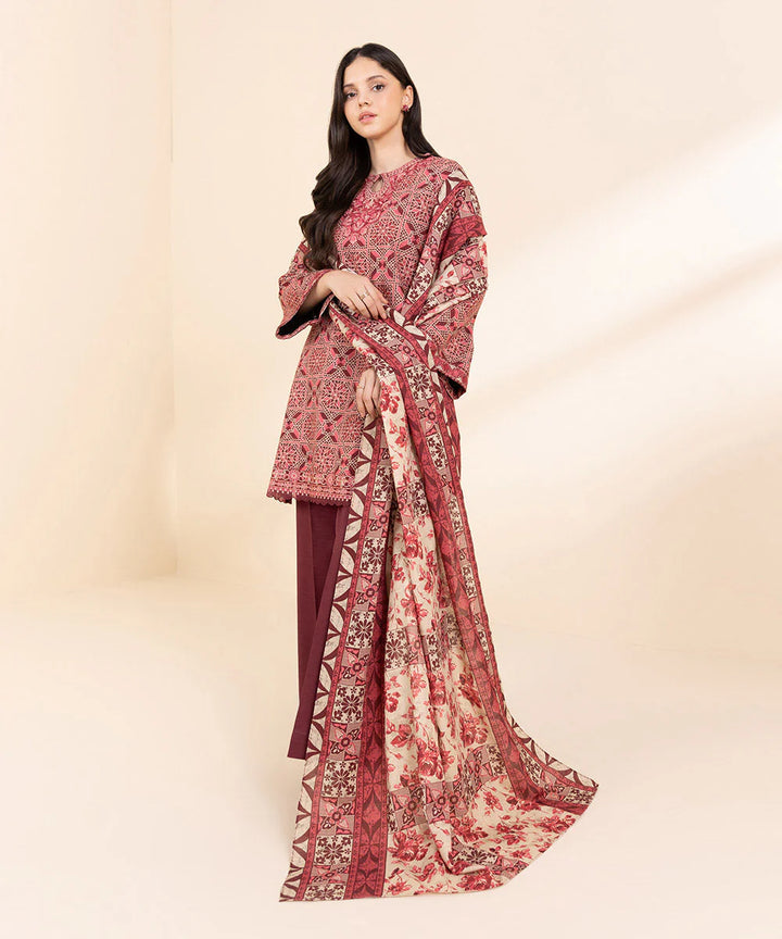 Sapphire 3 Piece - Embroidered Light Khaddar Suit - U3PDY24V65 - RUBAB CLOSET