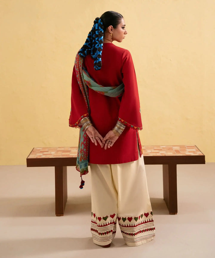 Dhanak-3PC Embroidered Shirt with Digital Printed Wool Shawl - 3437