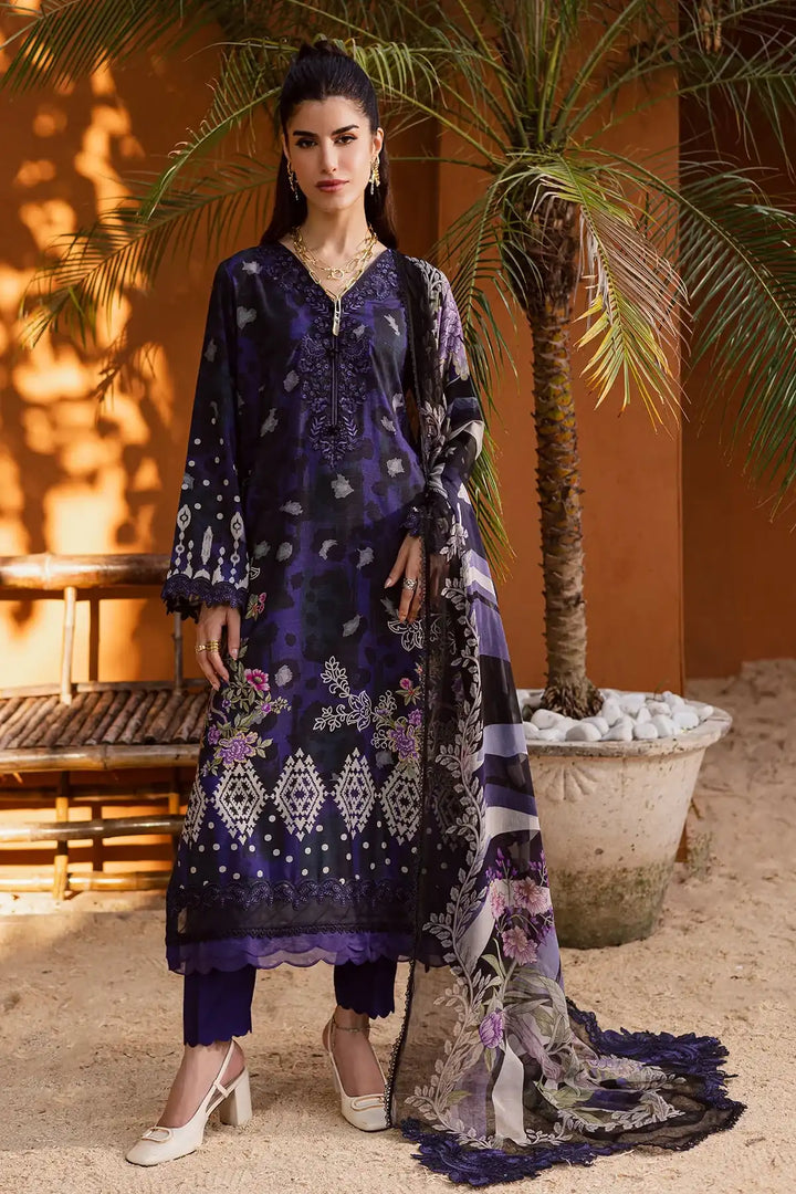 Nureh 3Pc Embroidered & Printed Viscose Slub Linen Suite - NWG-88 - RUBAB CLOSET