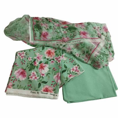 Bareeze 3PC Printed Karandi Suit with Chiffon Dupatta