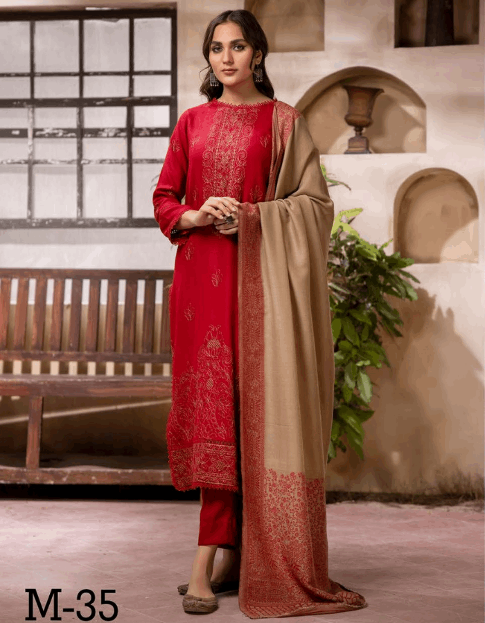 Mehak Embroidered Peach Leather Collection with Swati Shawl