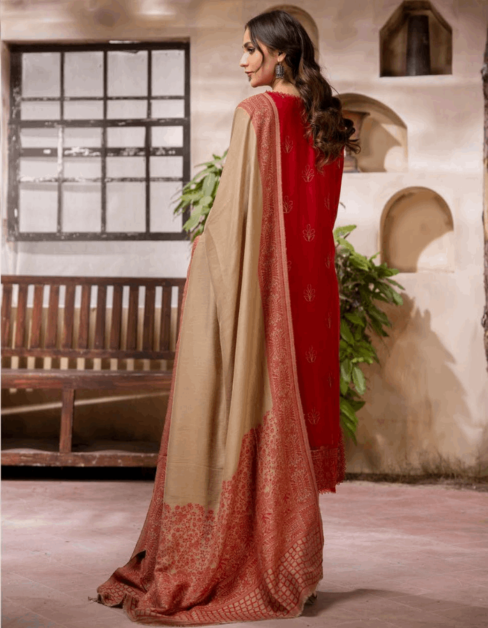 Mehak Embroidered Peach Leather Collection with Swati Shawl