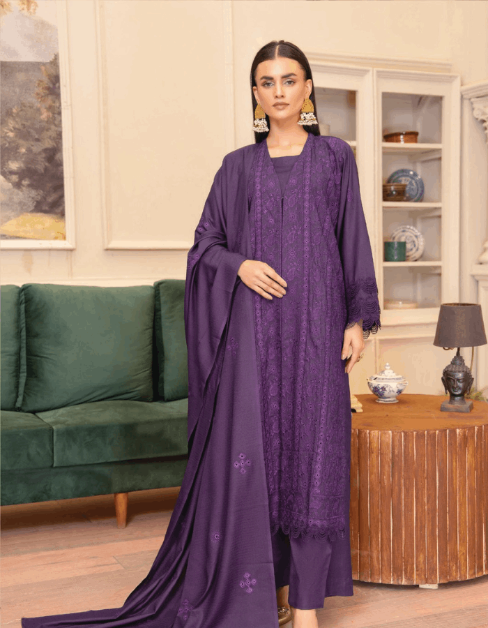 Nova By Anora Peach Karandi 3PC Embroidered Suit