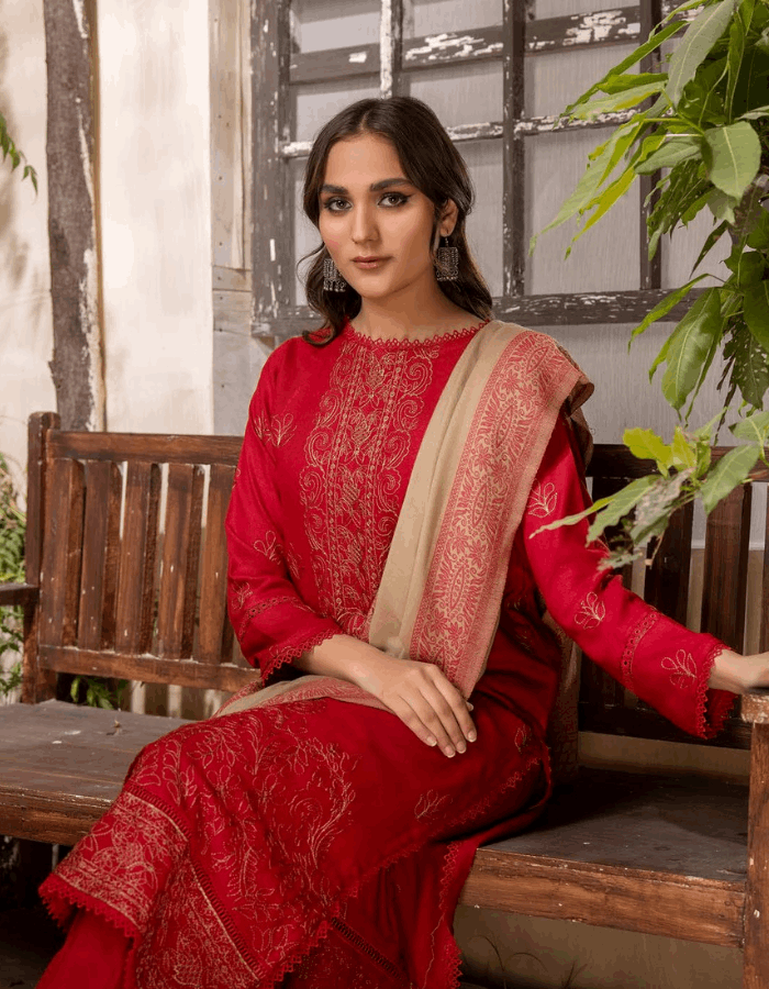 Mehak Embroidered Peach Leather Collection with Swati Shawl