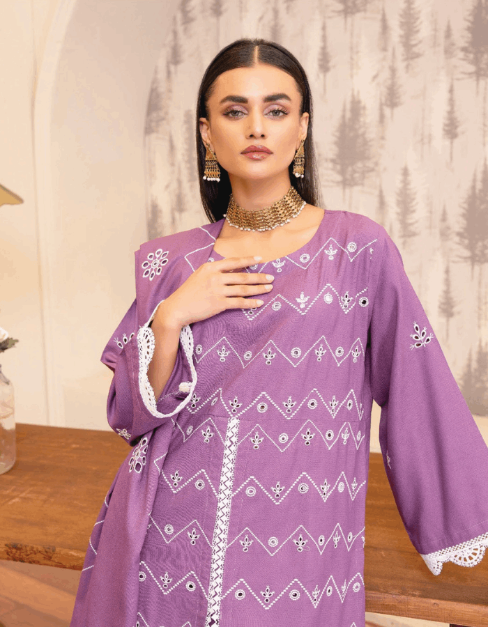 Nova By Anora Peach Karandi 3PC Embroidered Suit