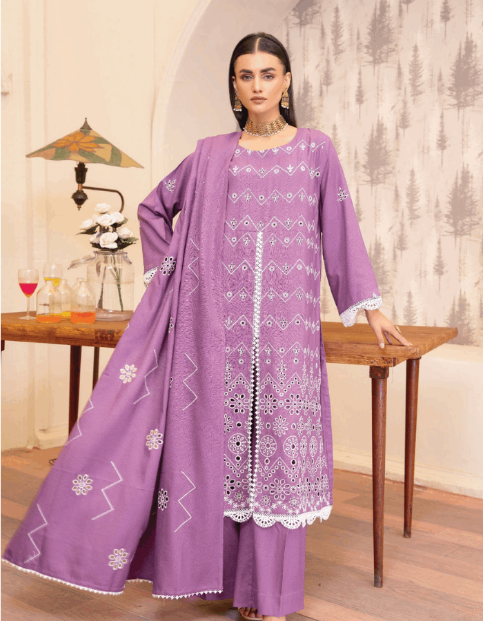 Nova By Anora Peach Karandi 3PC Embroidered Suit