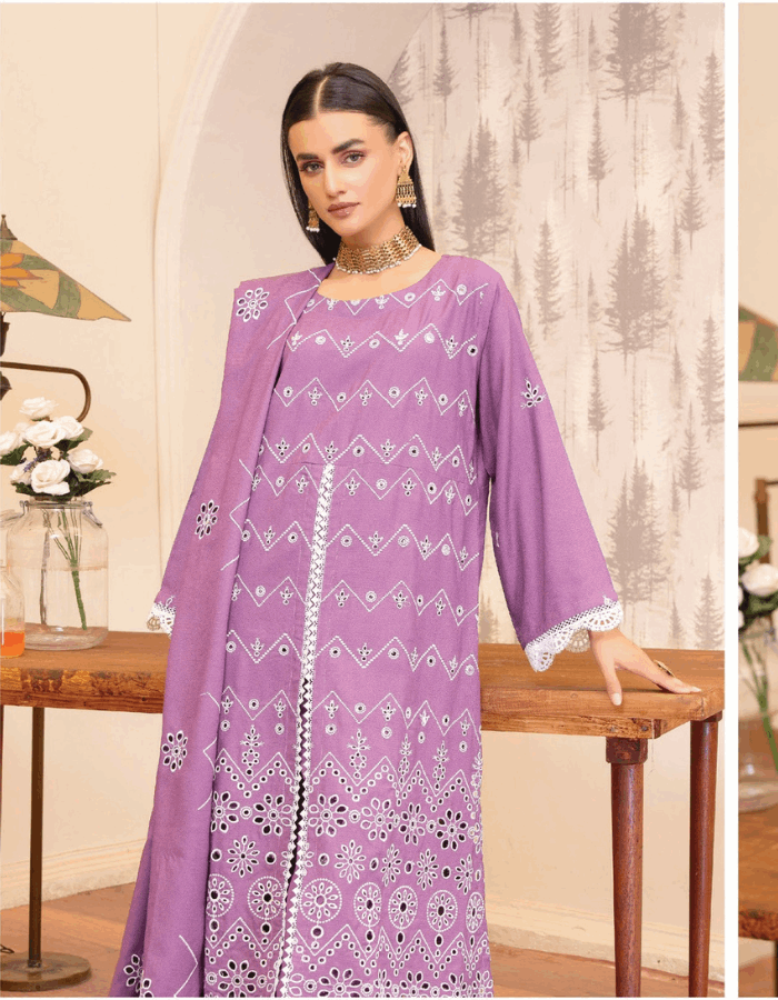 Nova By Anora Peach Karandi 3PC Embroidered Suit