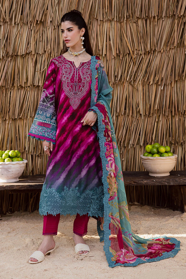 Nureh 3Pc Embroidered & Printed Viscose Slub Linen Suite - NWG-89