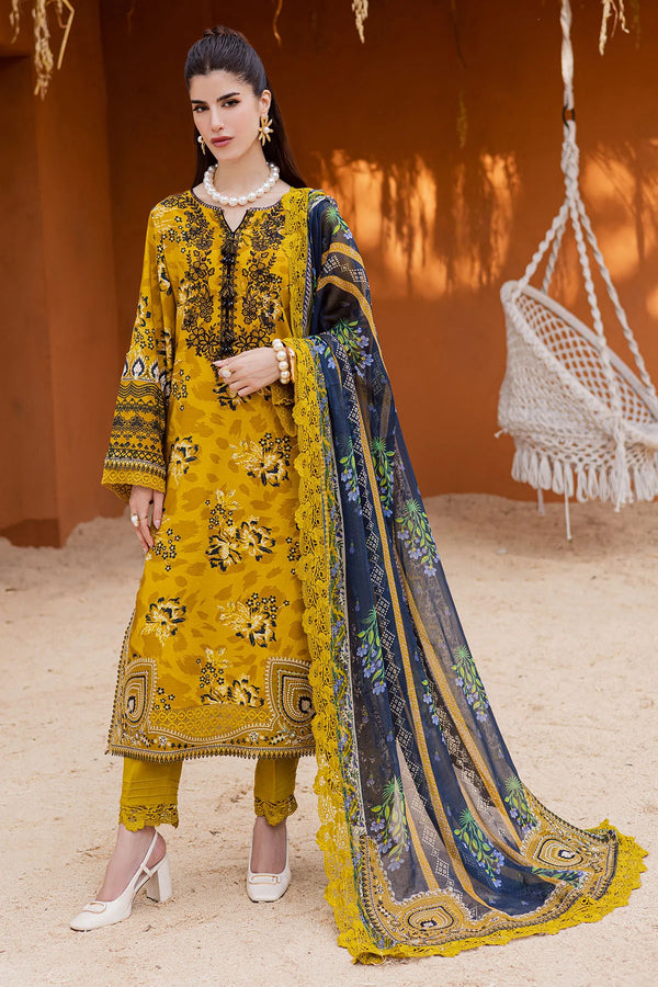 Nureh 3Pc Embroidered & Printed Viscose Slub Linen Suite - NWG-87