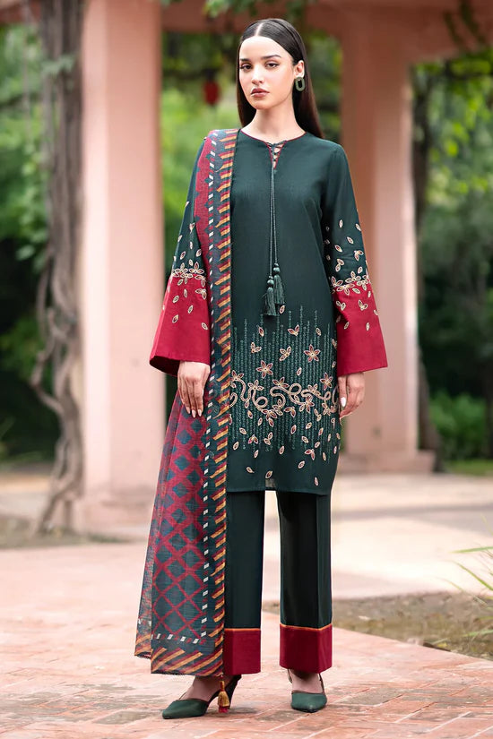 Jazmin 3PC Dhanak Embroidered Shirt With Printed Dupatta-679