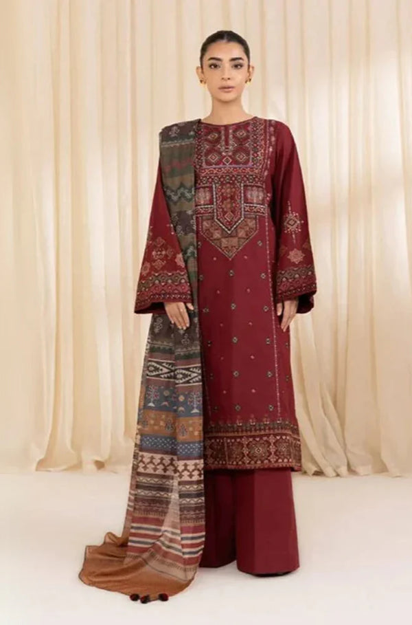 Dhanak-3PC Embroidered Shirt with Chiffon Embroidered Dupatta-3268