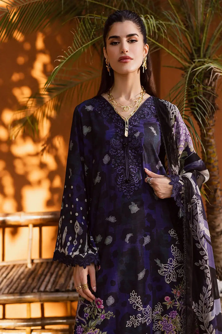 Nureh 3Pc Embroidered & Printed Viscose Slub Linen Suite - NWG-88 - RUBAB CLOSET