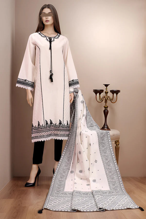 Unstitched Embroidered Khaddar 3PC - TARA U02-22120-E04A (White)