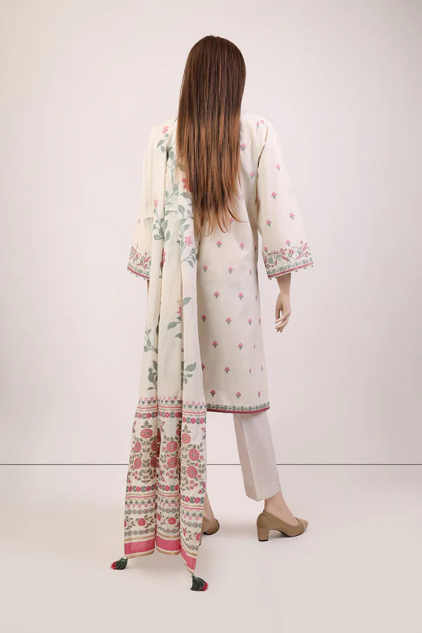 Unstitched Embroidered Jacquard Cotton 3PC - RAMSHA U02-24006-E33A (White)