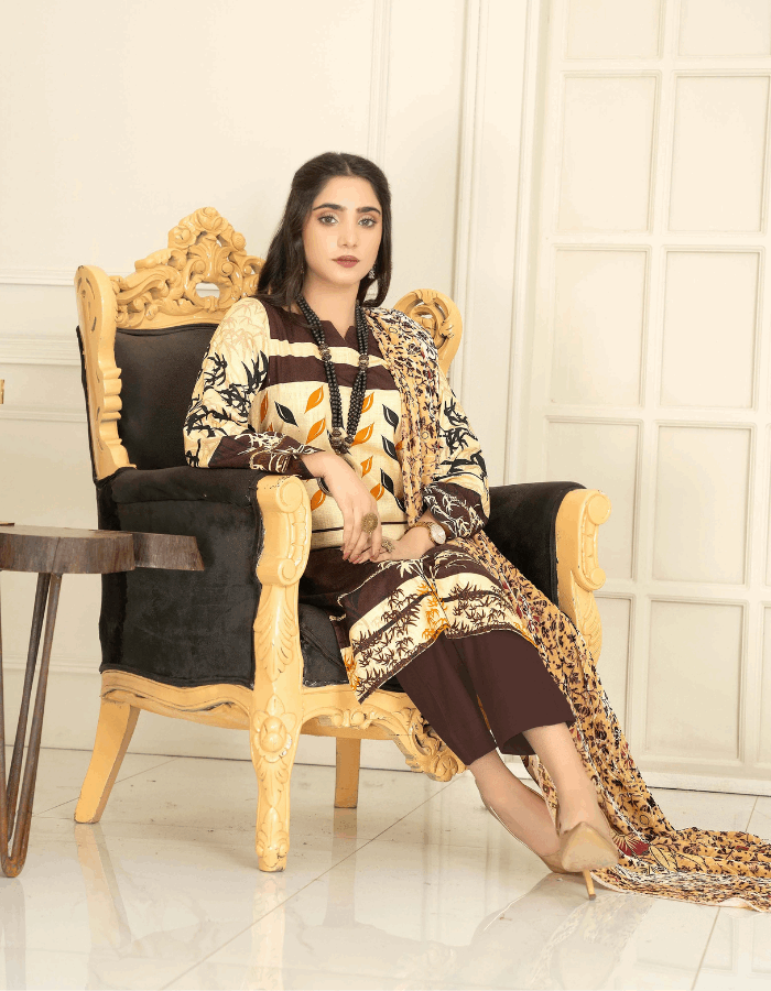 Cherry Cross Slub Khadder 3PC Digital Printed Suit with Velvet Shawl