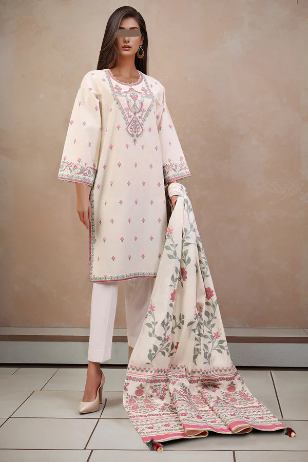 Unstitched Embroidered Jacquard Cotton 3PC - RAMSHA U02-24006-E33A (White)