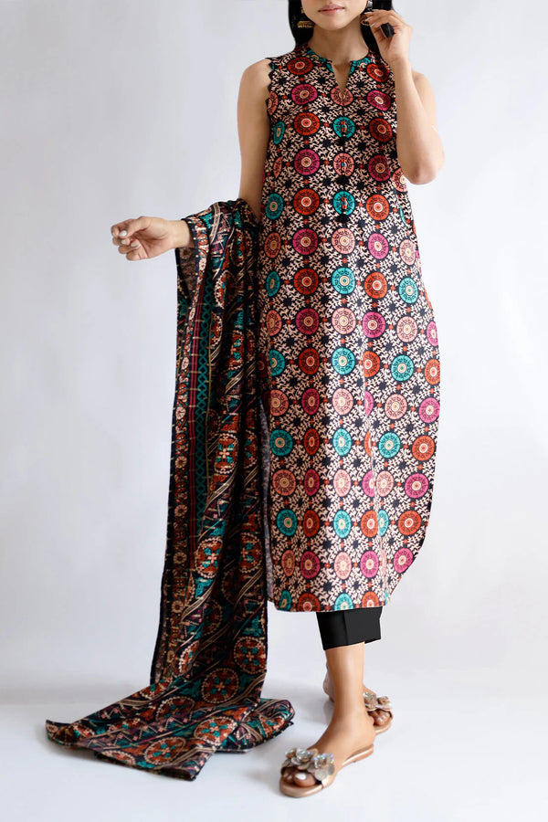 SAYA Unstitched Printed Jacquard Khaddar 3 Piece