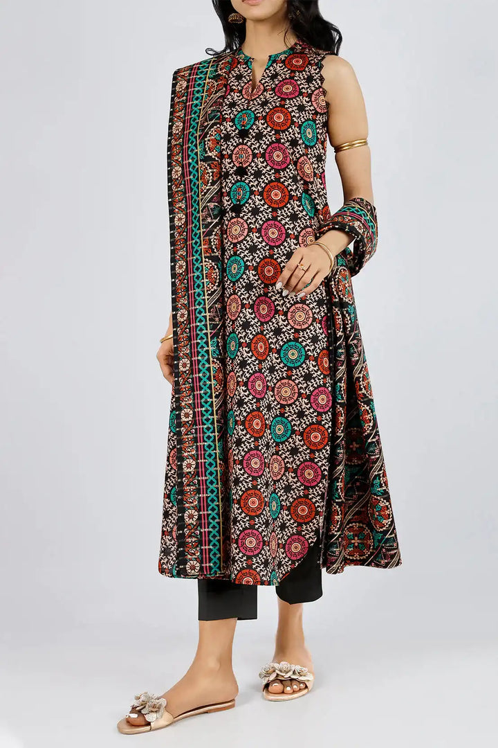 SAYA Unstitched Printed Jacquard Khaddar 3 Piece