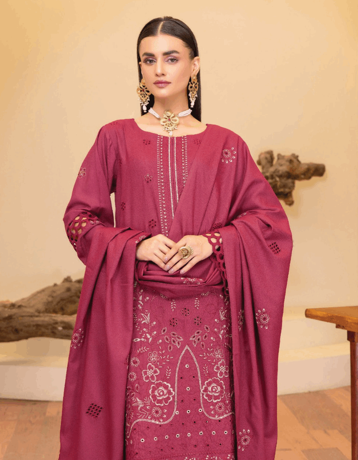 Nova By Anora Peach Karandi 3PC Embroidered Suit