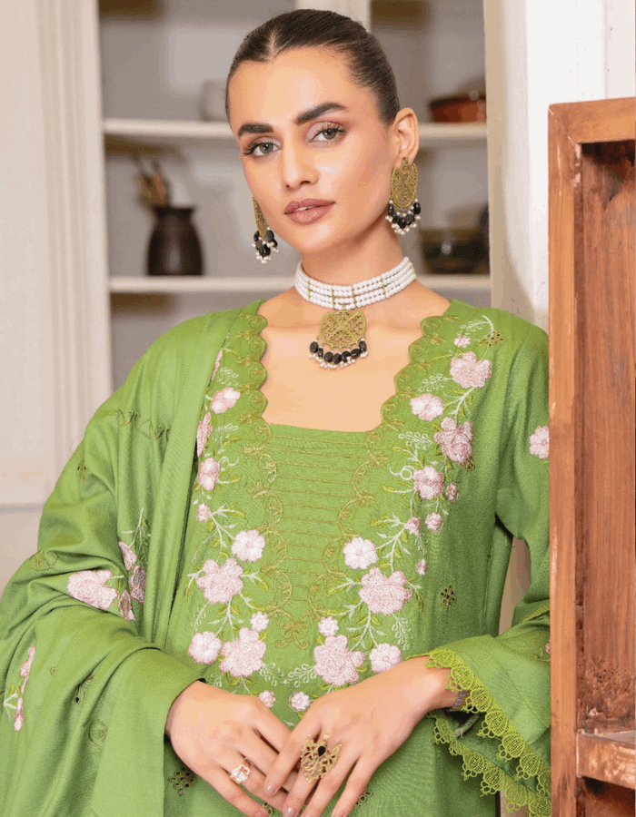 Nova By Anora Peach Karandi 3PC Embroidered Suit