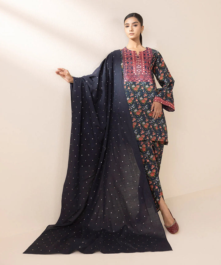 Sapphire - 3Pc Embroidered Light Khaddar Suit - 2SDF24V421 US - RUBAB CLOSET