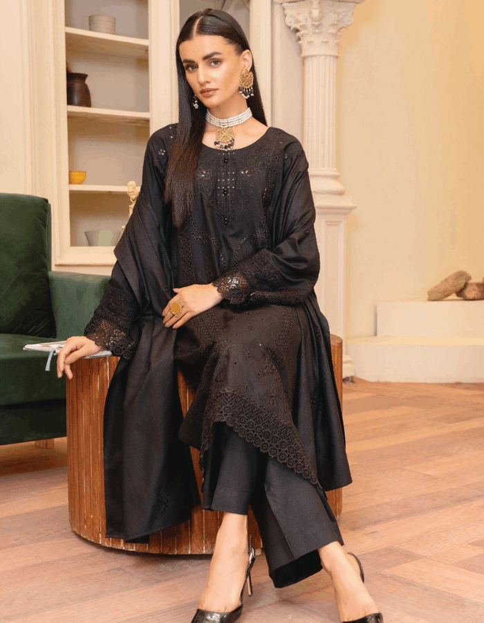 Nova By Anora Peach Karandi 3PC Embroidered Suit