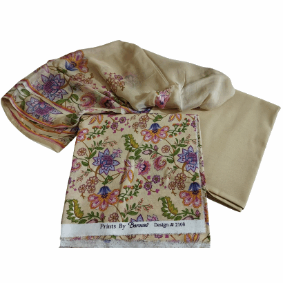 Bareeze 3PC Printed Karandi Suit with Chiffon Dupatta