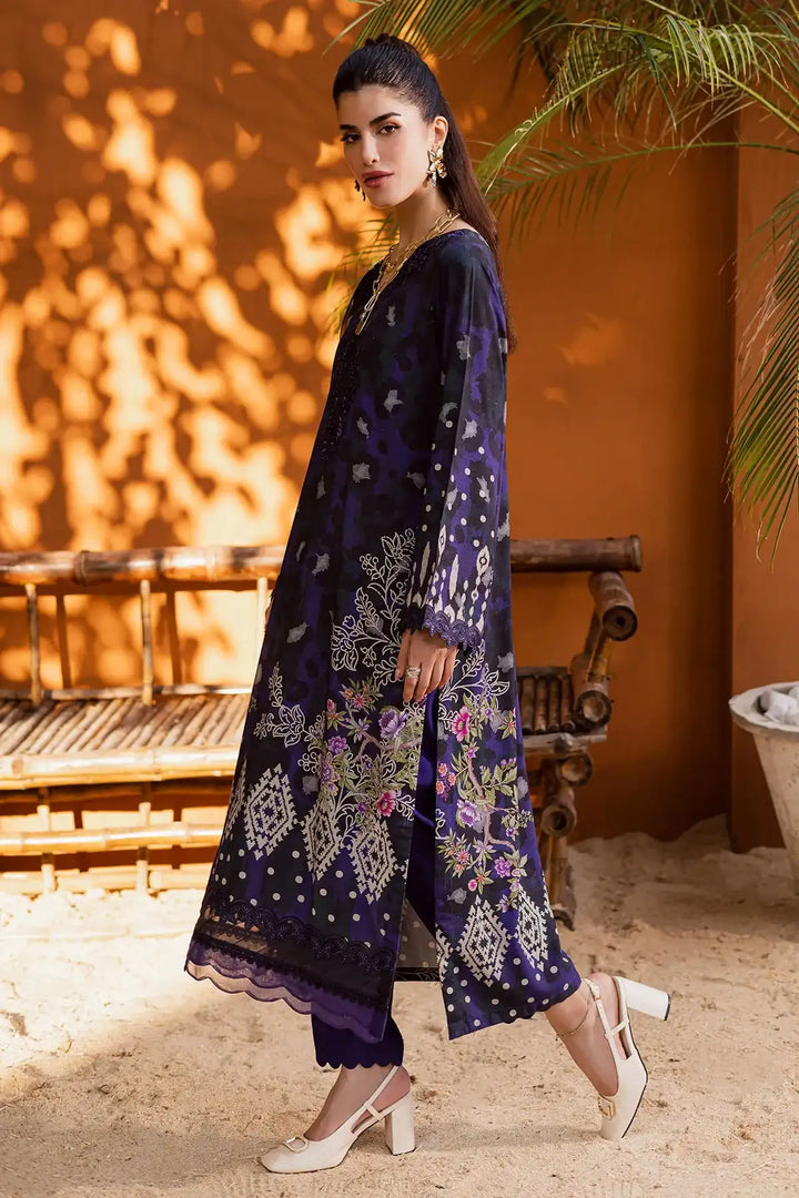 Nureh 3Pc Embroidered & Printed Viscose Slub Linen Suite - NWG-88 - RUBAB CLOSET