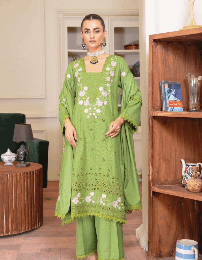 Nova By Anora Peach Karandi 3PC Embroidered Suit