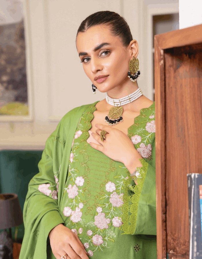 Nova By Anora Peach Karandi 3PC Embroidered Suit