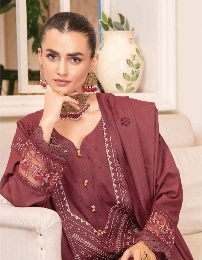 Nova By Anora Peach Karandi 3PC Embroidered Suit