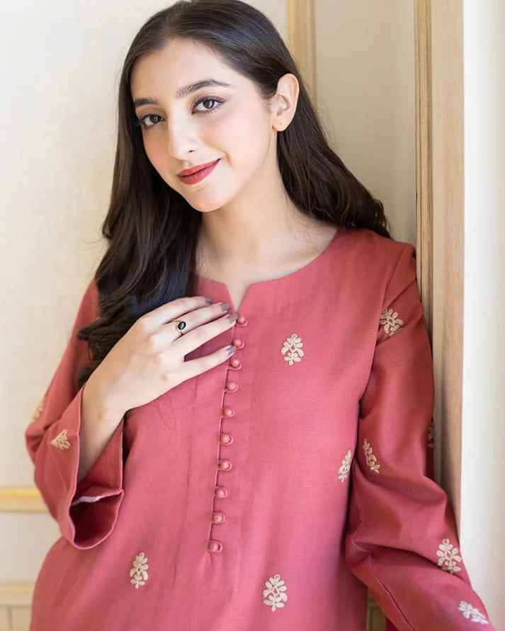 Rubab Closet Winter's Dhanak 3PC Embroidered Suit-1298 - RUBAB CLOSET