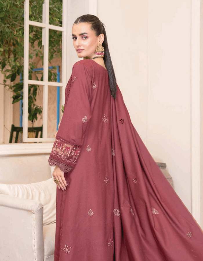 Nova By Anora Peach Karandi 3PC Embroidered Suit