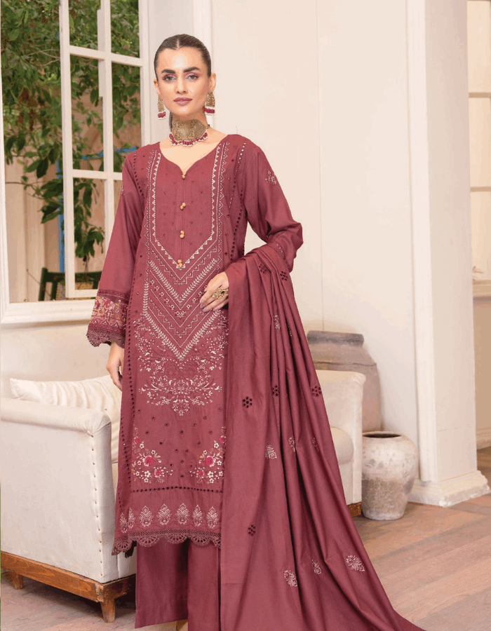 Nova By Anora Peach Karandi 3PC Embroidered Suit