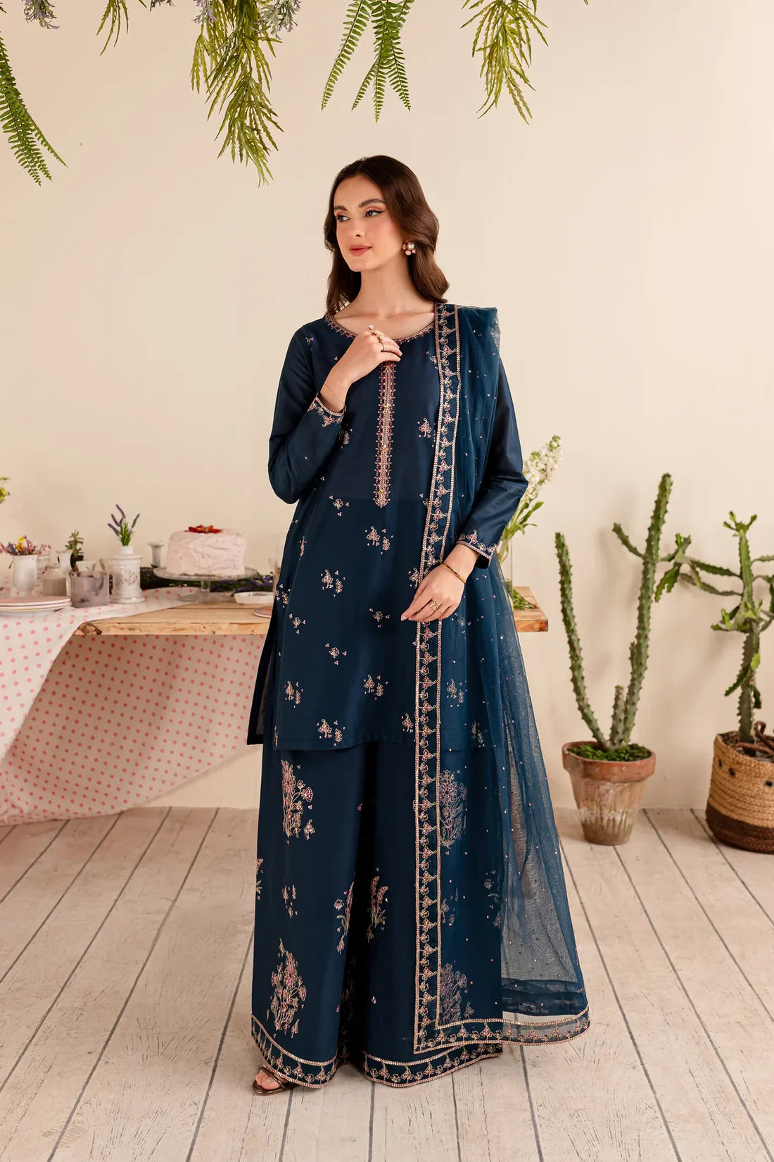 3PC Embroidered With Dhannak Embroidered Dupatta-253