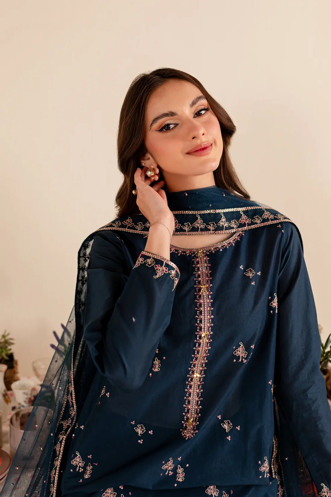 3PC Embroidered With Dhannak Embroidered Dupatta-253