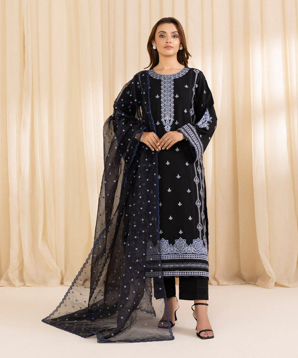 Sapphire 3 Piece - Embroidered Karandi Suit - 3PEST24V1066