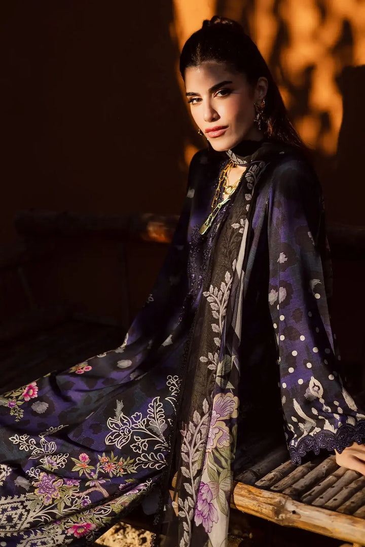 Nureh 3Pc Embroidered & Printed Viscose Slub Linen Suite - NWG-88 - RUBAB CLOSET