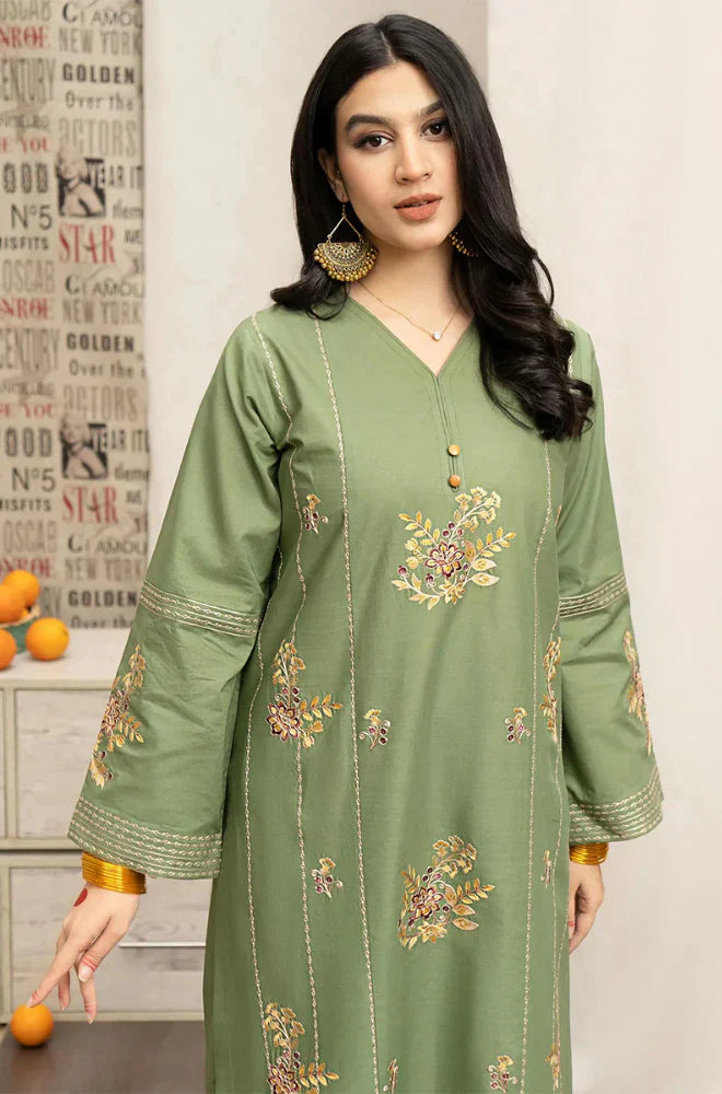 Winter 3PC Dhannak Embroidered Suit with Printed Shawl D-080