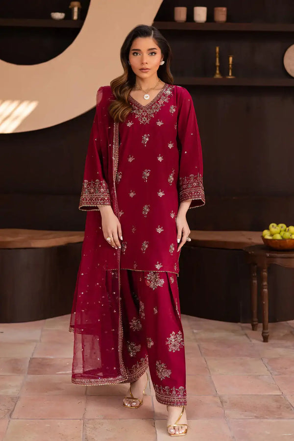Dhanak -3PC Embroidered Shirt With Organza Embroidered Dupatta-3370
