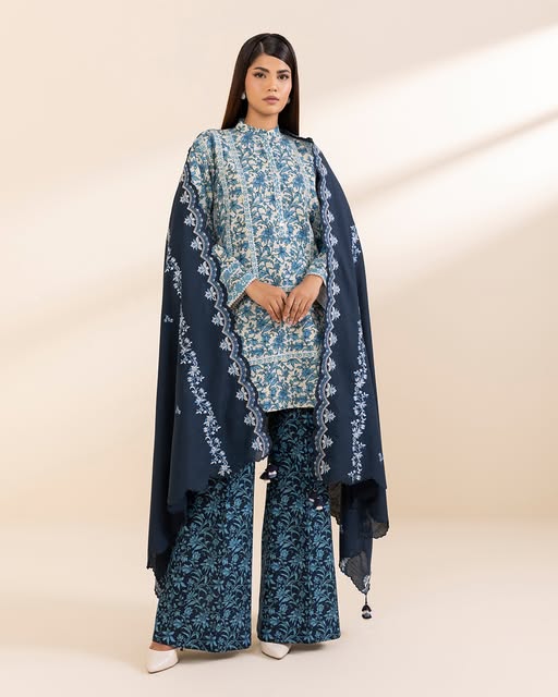 Sapphire 3Pc Embroidered khaddar Suit - U3PESG24V917SOU