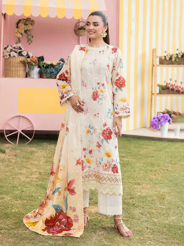 Brenish - CHIKANKARI 3-Piece Unstitched Digital Printed Lawn Suit A6