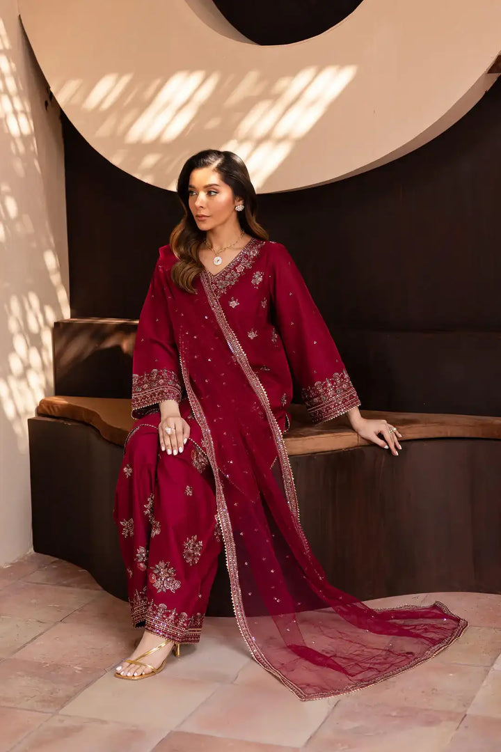 Dhanak -3PC Embroidered Shirt With Organza Embroidered Dupatta-3370