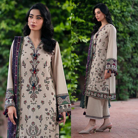 Khaddar 3PC Embroidered Shirt with Printed Dupatta-210