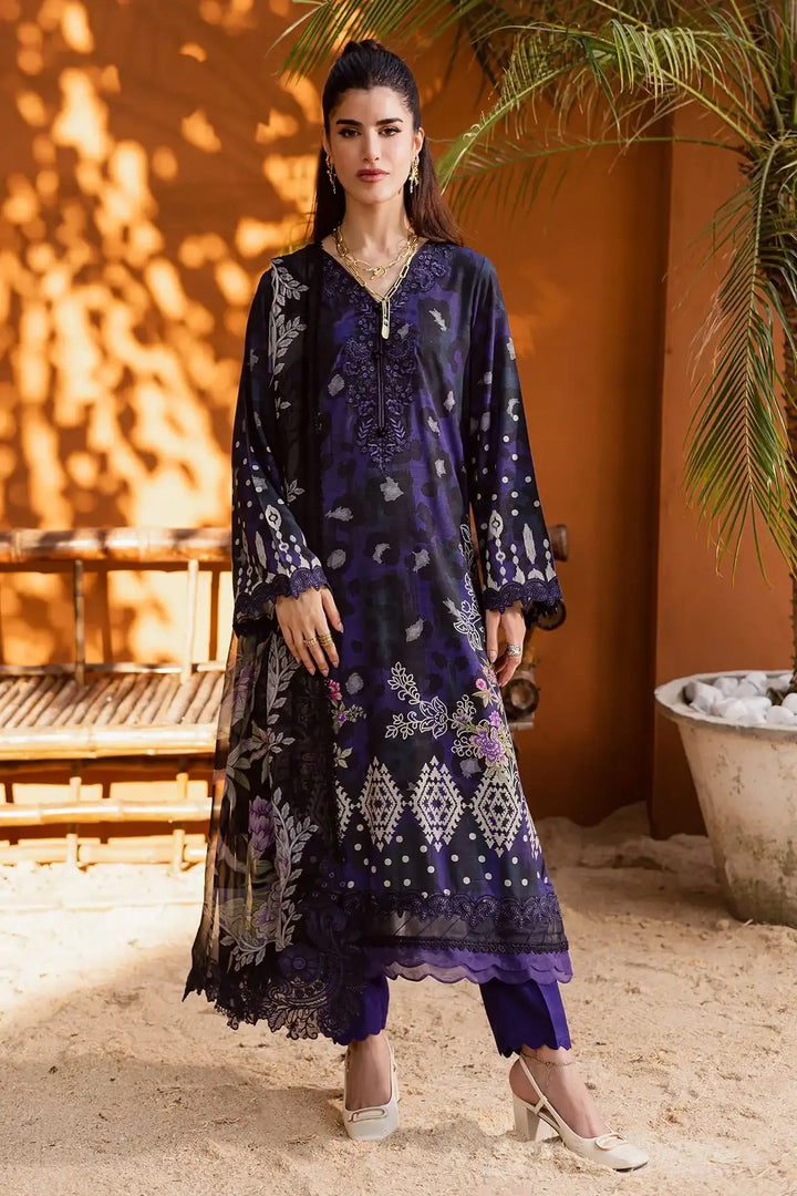 Nureh 3Pc Embroidered & Printed Viscose Slub Linen Suite - NWG-88 - RUBAB CLOSET