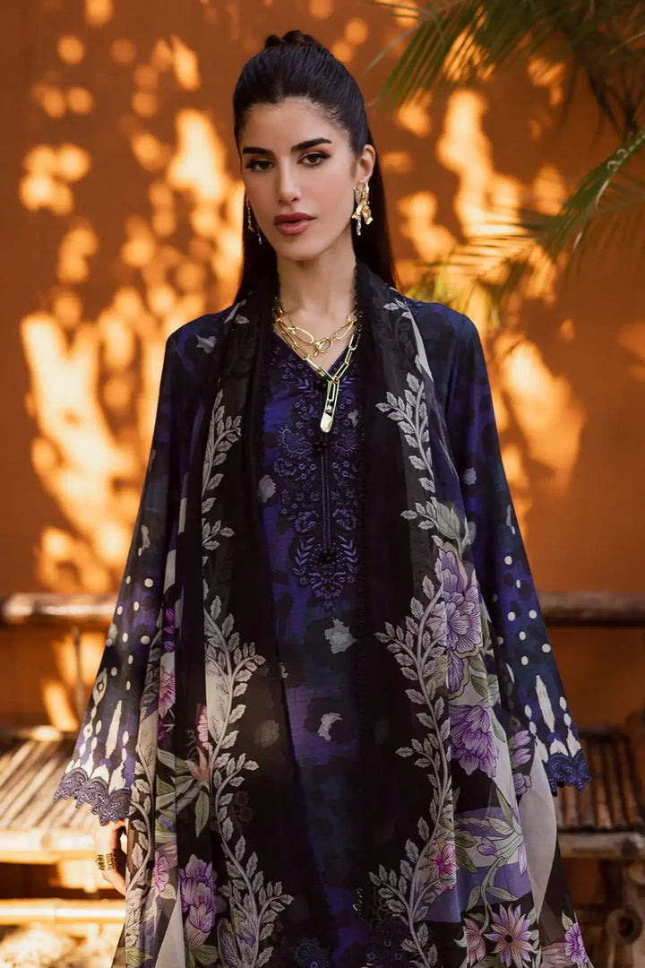 Nureh 3Pc Embroidered & Printed Viscose Slub Linen Suite - NWG-88 - RUBAB CLOSET