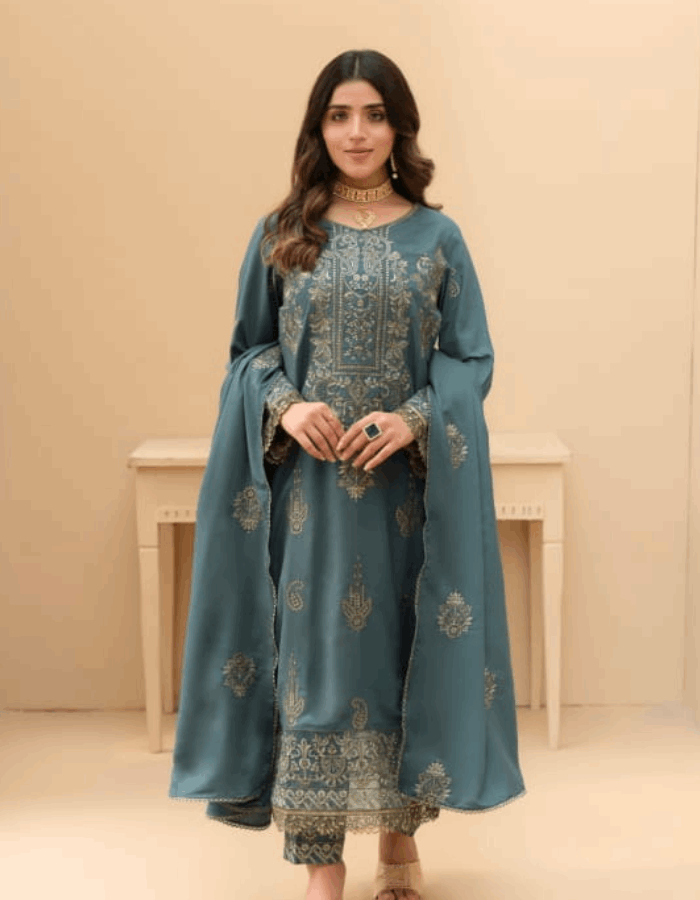 Mehak Winter's 3PC Embroidered Karandi Line by Coral